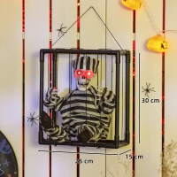 Outsunny Halloween Animated Hinging Skeleton Prisoner in Cage with Glowing LED Eyes, Spooky Skeleton Scary Halloween Decorations, Battery Operated, Indoor Party Props(m-3)