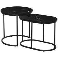 HOMCOM Lot de 2 tables basses tables d'appoint gigognes en acier et plateau MDF aspect marbre - table ronde et ovale - noir