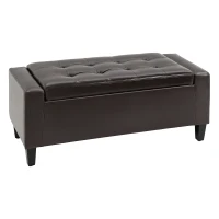 HOMCOM PU Leather Storage Ottoman Bench Storage Chest Tufted Ottoman Cube w/ Flipping Top 92L x 40W x 40H cm Brown(m-10)
