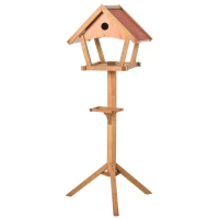PawHut Wooden Bird Feeder Table Freestanding for Garden Outside with Weather Resistant Roof 49 x 45 x 139 cm Natural(m-1)