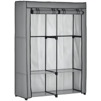 HOMCOM Armadio Guardaroba Portatile in Tessuto non Tessuto con 4 Ripiani Aperti e 2 Appendini, 118x49x170 cm, Grigio(m-1)
