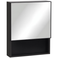 kleankin Armoire de toilette mural miroir salle de bain en acier inoxydable avec porte et étagère dim.46 x 13,5 x 58 cm noir
