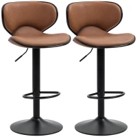 HOMCOM Adjustable Bar Stools Set of 2, Swivel Leathaire Upholstered Barstools with Large Seat, Breakfast Bar Chairs with Back, Footrest and Steel Base, Brown(m-10)