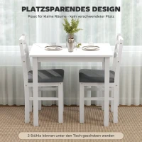 HOMCOM 3-delig Eettafelset met 2 Stoelen, Keukentafel voor compacte ruimtes, Geplofte stoelen, Ruimtebesparend, MDF, Wit(m-6)