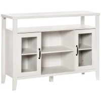 HOMCOM Aparador de Cocina Mueble Auxiliar de Comedor con 2 Armarios con Puerta de Vidrio Estante Ajustable Compartimentos Abiertos 116x39,5x86,5 cm Blanco(m-1)