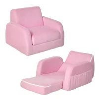 HOMCOM 2-in-1 Kids Armchair, Toddler Sofa Bed, with Wood Frame, for Bedroom, Playroom - Pink(m-10)