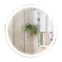 kleankin Round Bathroom Mirror with LED Lights, Wall Mount Dimmable Makeup Mirror with 3 Temperature Colours, Defogging Film and Memory Function, Frameless, Hardwired, 70 x 70 cm(m-10)