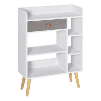 HOMCOM Bookcase, Freestanding Book Shelf with Storage Drawer, 6 Shelves and Wood Legs for Home Office Display, White and Grey, 24D x 60W x 86.8H cm(m-10)