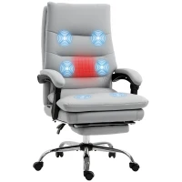 Vinsetto Office Chair with Footrest, Double Padding Ergonomic Desk Chair with 6-Point Vibration Massage and Back Heating, Microfibre Fabric with 135° Reclining Back, Grey(m-10)