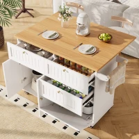 Rolling Mobile Kitchen Island Cart with Drawer and Storage Cabinet, Drop Leaf and Multi-Functional Design, 133L x 70W x 88H cm, White(m-1)