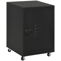 HOMCOM Industrial Bedside Table, Rolling End Side Table, Mobile Storage Cabinet With Adjustable Shelf, Wheels & Metal Door for Bedroom, Living Room, Home Office, Black(m-1)