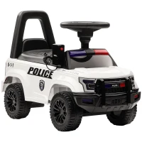 HOMCOM Coche Correpasillos de Policía para Bebé Coche sin Pedales con Megáfono y Almacenaje Oculto 62x29x43 cm Blanco(m-10)