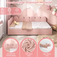 Single Velvet Daybed with Two Storage Drawers, Modern Youth Bed Frame with Wooden Slats, Easy Assembly, 202L x 97W x 73H cm, Pink(m-4)