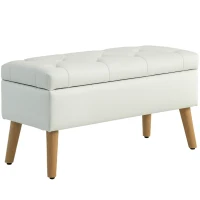 HOMCOM Banc de rangement coffre de rangement tissu effet velours pieds en bois charge max. 120 kg 80 x 35 x 42 cm, crème(m-10)