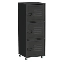 HOMCOM Rolling Storage Cabinet 3-Tier Mobile File Cabinet with Wheels & Metal Doors for Home Office, Living Room, Black(m-1)