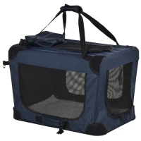 PawHut Transportín para Perros Plegable 60x41x41 cm Transportín para Mascotas con Ventanas Cojín Suave y 2 Correas del Hombro Bolsa de Transporte para Mini Perros Gatos Azul Oscuro(m-1)