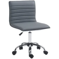 HOMCOM Armless Task Desk Chair, Swivel Office Chair with Faux Leather, Adjustable Seat Height, Chrome Base, Wheels for Home, Dark Grey(m-10)
