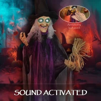 Outsunny 6ft Animated Witch Decoration, with Sound - Purple/White(m-5)