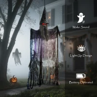Outsunny 183 cm Life Size Halloween Animated Hanging Witch with Glowing LED Eyes, Spooky Witch Scary Halloween Decorations, Battery Operated, Indoor Party Props(m-7)