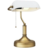 HOMCOM Banker's Desk Lamp with Antique Bronze Tone Base, Table Lamp with White Glass Shade for Home Office, White(m-10)
