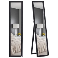 HOMCOM Specchio da Terra e Parete con Supporto Richiudibile e Cornice in MDF, 37x48x152cm, Nero(m-1)