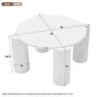 Modern Centre Table with Sturdy Support and Easy Assembly, Round Coffee Table, Smooth Rounded Edges, 70L x 70W x 39.5H cm, White(m-3)