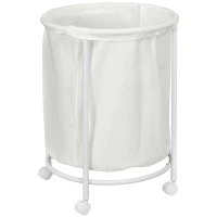 HOMCOM 100L Steel Frame Laundry Bin, with Wheels - White(m-1)