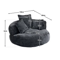 Lazy Sofa Bean Bag Chair with Memory Foam Filling and Chenille Fabric, High Back Design with Three Pillows, 108L x 108W x 52H cm, Black(m-3)