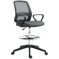 Vinsetto 102.5-126cm Draughtsman Office Chair, with Footrest - Grey(m-10)