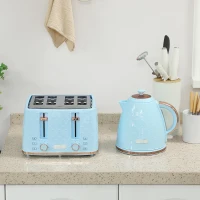 HOMCOM Kettle and Toaster Set, 1.7L 3000W Fast Boil Jug Kettle, 4 Slice Toaster with 7 Level Browning Controls, Light Blue(m-7)