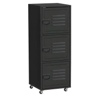HOMCOM Rolling Storage Cabinet 3-Tier Mobile File Cabinet with Wheels & Metal Doors for Home Office, Living Room, Black(m-10)