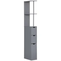 HOMCOM Columna de Baño Moderno Mueble Auxiliar de Baño con 2 Estantes 2 Cajones y 1 Puerta Antivuelco 15x33x136,5 cm Gris(m-10)