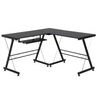 HOMCOM Computertisch Schreibtisch flexible Arbeitsstation MDF Stahl Schwarz 210 x 50 x 73,5 cm(m-1)