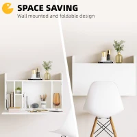 HOMCOM Space Saving Wall Mounted Desk, Drop Leaf Floating Table with Storage Compartments for Home Office and Study, White(m-4)