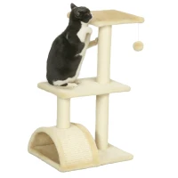 PawHut 72cm Cat Tree with Scratching Post, Pad for Indoor Cats - Cream White(m-10)