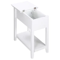 HOMCOM Mesa Auxiliar con Tapa Abatible Estante y Orificio para Cables para Salón Cama Dormitorio 60,5x32,5x70 cm Blanco(m-1)