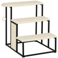 PawHut Escalera para Mascotas con 3 Escalones Bola Colgante Tablero de Rascar y Marco de Acero 47x45x47 cm Crema y Negro(m-10)