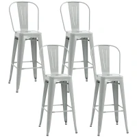 HOMCOM Juego de 4 Taburetes Altos de Cocina de Acero con Respaldo Alto y Reposapiés para Comedor 44x46x116 cm Gris Plata(m-10)