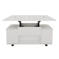 Lift-Up Coffee Table with Hydraulic Mechanism, Hidden Storage and Adjustable Height, 100L x 50W x 48H cm, White(m-2)
