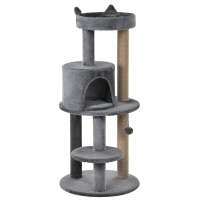 PawHut 104 cm Cat Tree, Cat Condo Tree Tower, Cat Activity Centre with Scratching Posts, Plush Perches, Hanging Ball - Grey