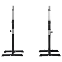 HOMCOM Set 2 Rack Porta Bilanciere in Acciaio, 2 Ganci con Altezza Regolabile, Capacità 150kg, 55x57x105-170cm, Nero(m-1)