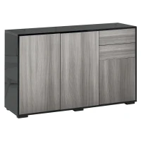 HOMCOM High Gloss Side Cabinet, Push-Open Design with 2 Drawers and 2 Cabinets for Living Room, 74H x 117W x 36Dcm, Light Grey and Black(m-10)