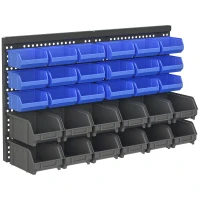 DURHAND Estantería de Pared para Herramientas de 33 Piezas 63x18x37,5 cm con 30 Cajas Desmontable y 2 Paneles Azul y Gris(m-10)
