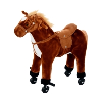 HOMCOM Cavallo a Dondolo per Bambini 2+ Anni con 4 Rotelle e Suoni Realistici, Dondolo per Bambini Imbottito con Poggiapiedi, 65x28x75 cm, Marrone