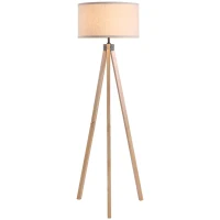 HOMCOM Floor Lamp with Elegant Wood Tripod, Free Standing E27 Bulb Lamp Versatile Use For Home Office - Beige(m-1)