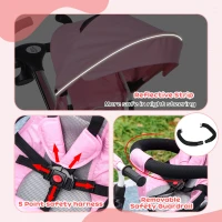 HOMCOM 6-in-1 Kinder Driewieler met Duwstang, Dak, Gordel, Opbergmand, 18+ Maanden, Roze(m-8)