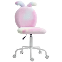 HOMCOM Fuzzy Office Chair with Bunny Ears, Faux Fur Swivel Desk Chair, Armless Makeup Vanity Chair with Adjustable Height for Bedroom, Study Room, Colourful(m-10)