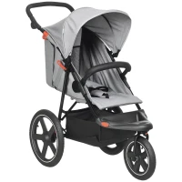 HOMCOM Foldable Three-Wheeler Baby Stroller w/ Canopy, Storage Basket - Grey(m-10)