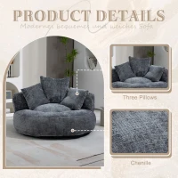 Chenille Bean Bag Chair with Memory Foam Filling, High Back Lounger with Three Pillows for Adults and Kids, 108L x 108W x 52H cm, Gray(m-6)