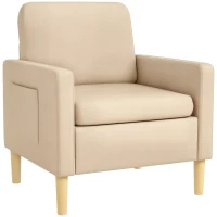 HOMCOM Modern Accent Chair, Comfy Fireside Chair, Upholstered Armchair for Living Room, Bedroom, Home Office, Beige(m-10)
